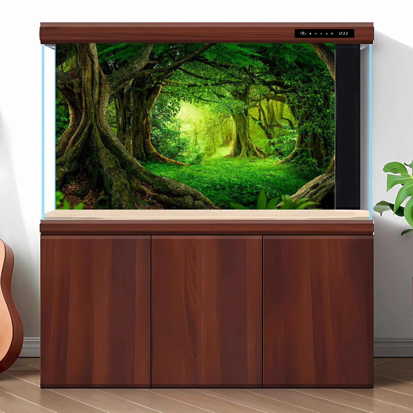 MIRRORANG 76x46cm Waterval Terrarium Achtergrond Tropisch Regenwoud Aquarium Achtergrond Meer Water Groene Boom Reptiel Habitat Achtergrond Vinyl Achtergrond