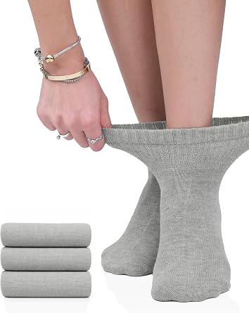 Hugh Ugoli Womens Rayon Ankle Loose Fit Diabetic Socks, Soft, Seamless Toe, Wide Stretchy, Non-Binding Top, 3-6 Pairs