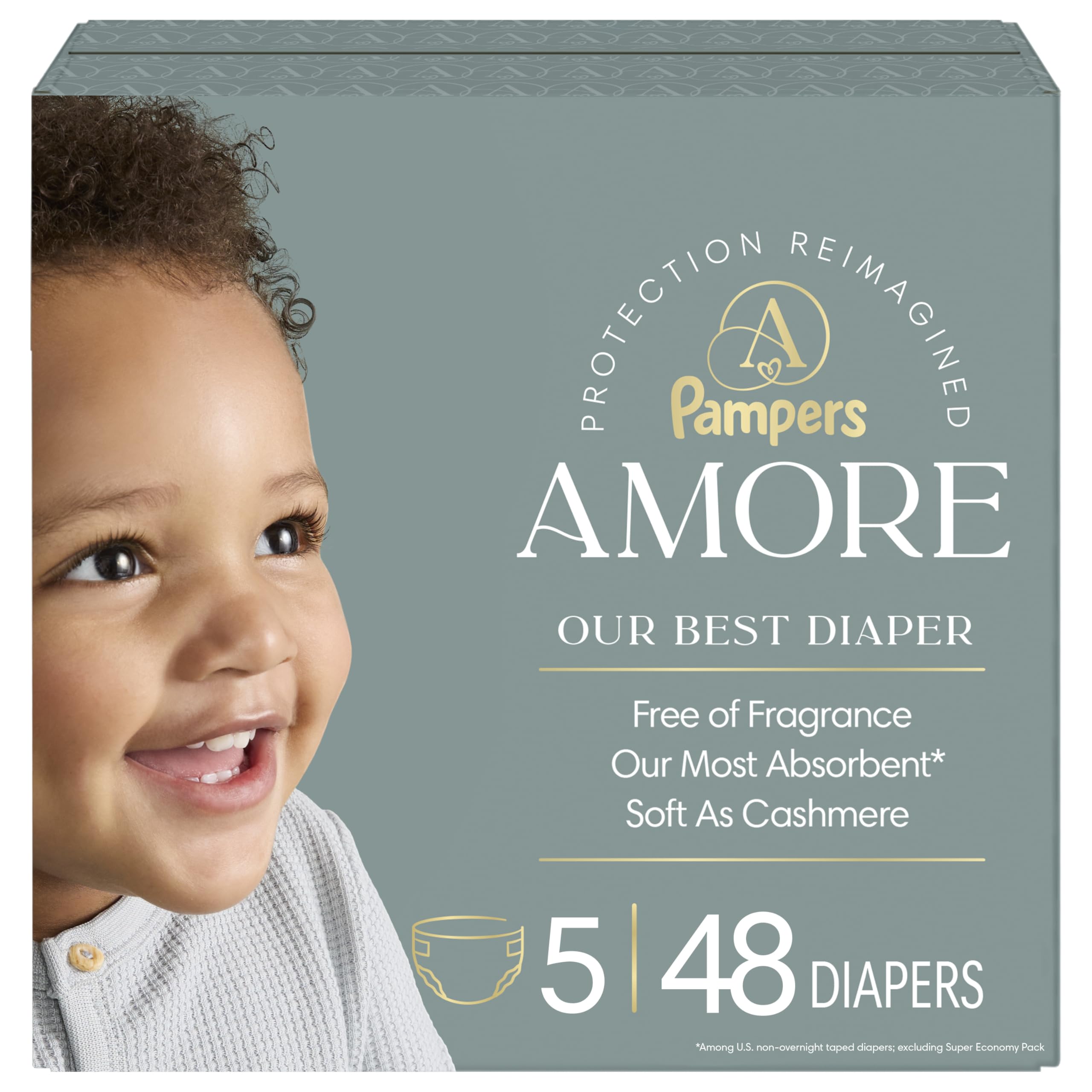 Pampers Amore, Size 5 (20-37 lbs), 48 Count, Our Best Diaper – Hypoallergenic & Fragrance…