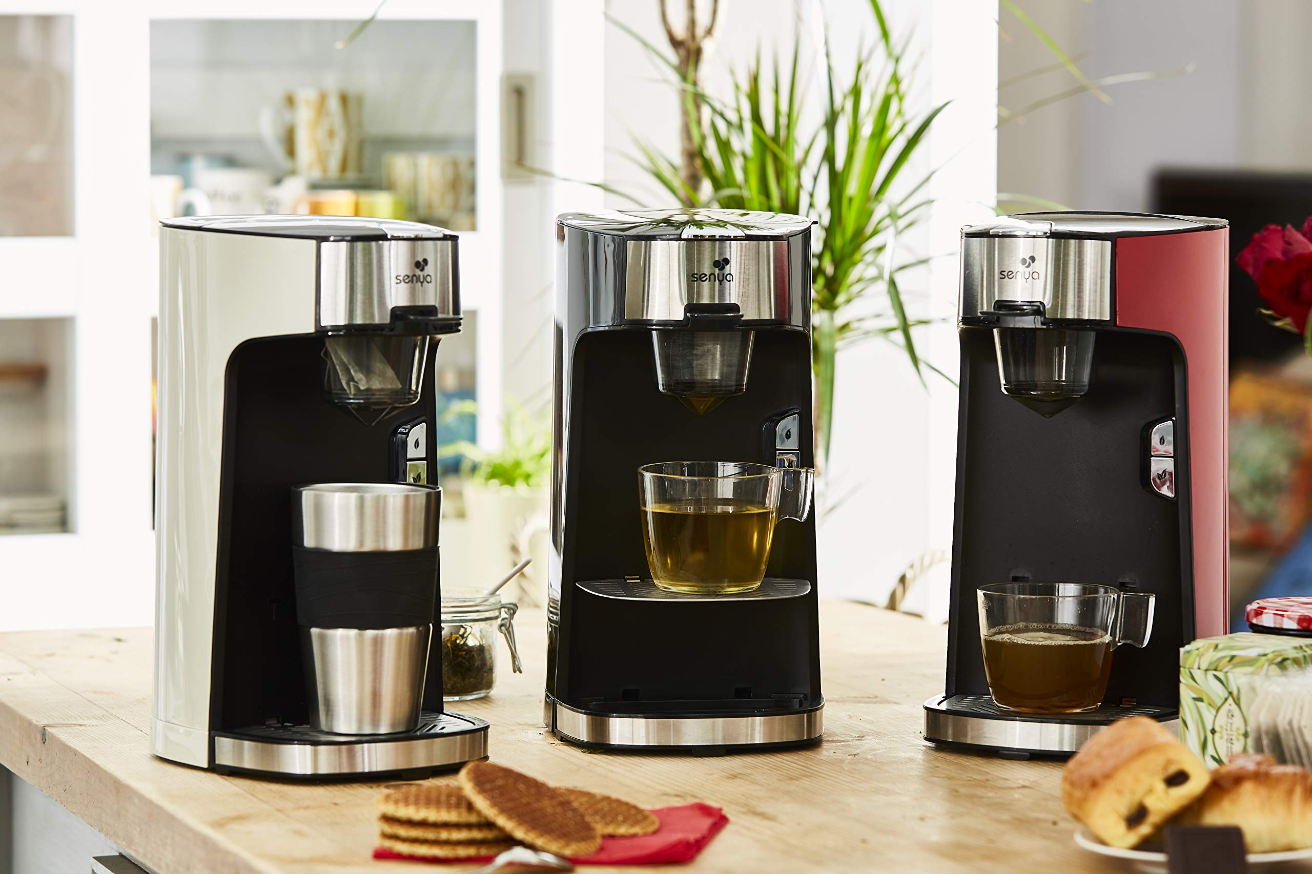 SENYA Macchina da tè nero Tea Time, compatibile con teiera elettrica, tè in foglie sfuse o bustine di tè sfuse, con infusore rimovibile da 1415 W, SYBF-CM013N, nera