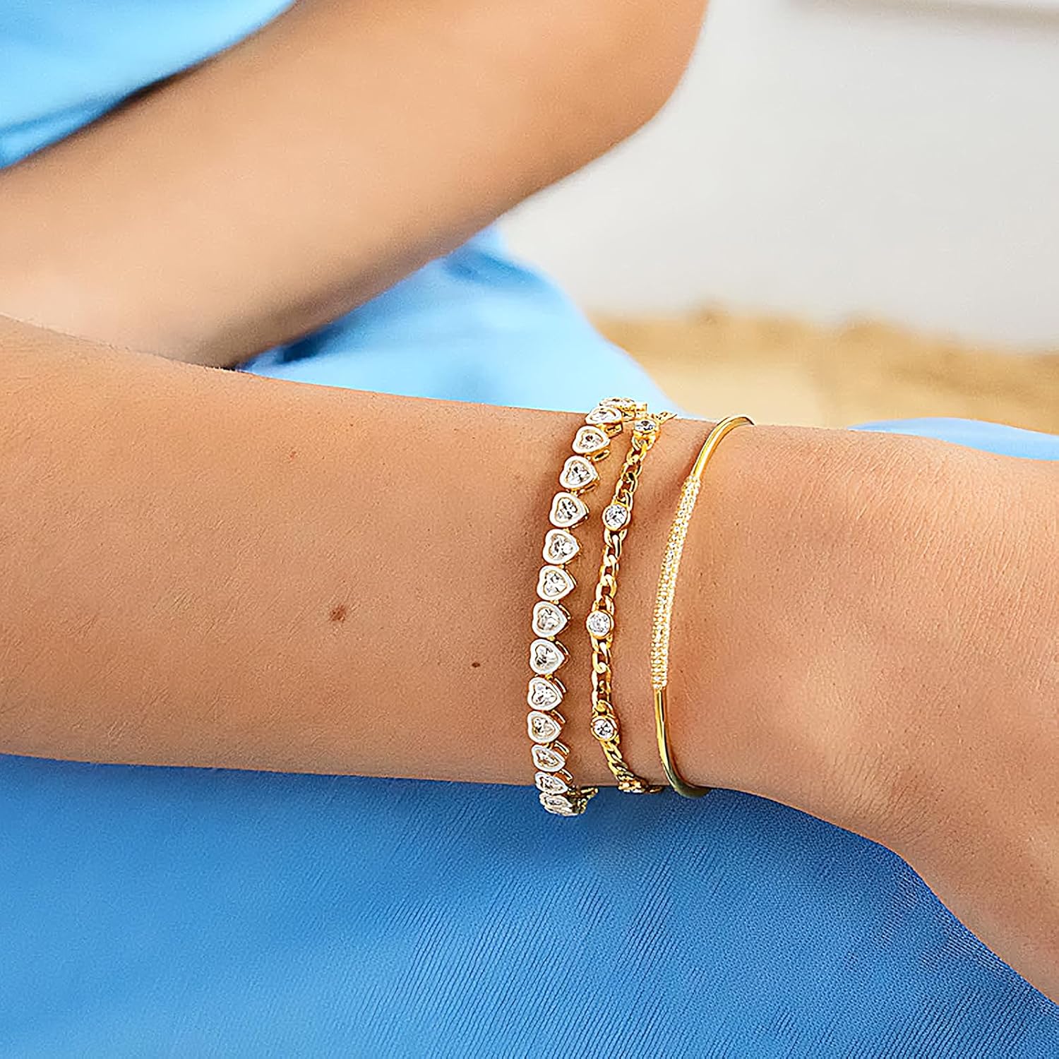 14k Gold Filled Tennis Bracelet, Evil Eye Bracelets, Heart Tennis Bracelets, 3MM Cubic Zirconia Bracelets for Women, Gold Bracelets For Women - Image 3