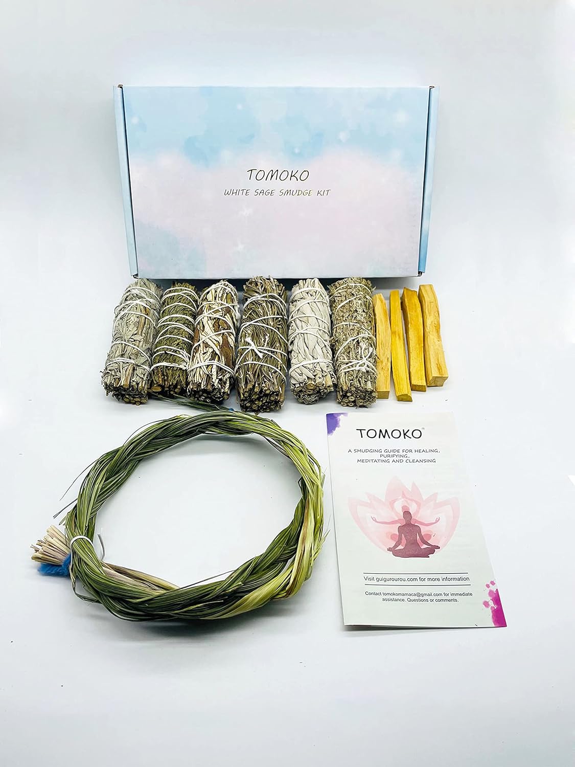 Smudge Stick Sample Kit - White Sage, Rosemary, Blue Sage, Cedar, Black Sage, Yerba Santa, 4 Palo Santo, Sweetgrass & Smudging Guide!