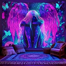 Blacklight UV Reactive Tapestry Neon WIngs Animals Psychedelic Wall Hanging