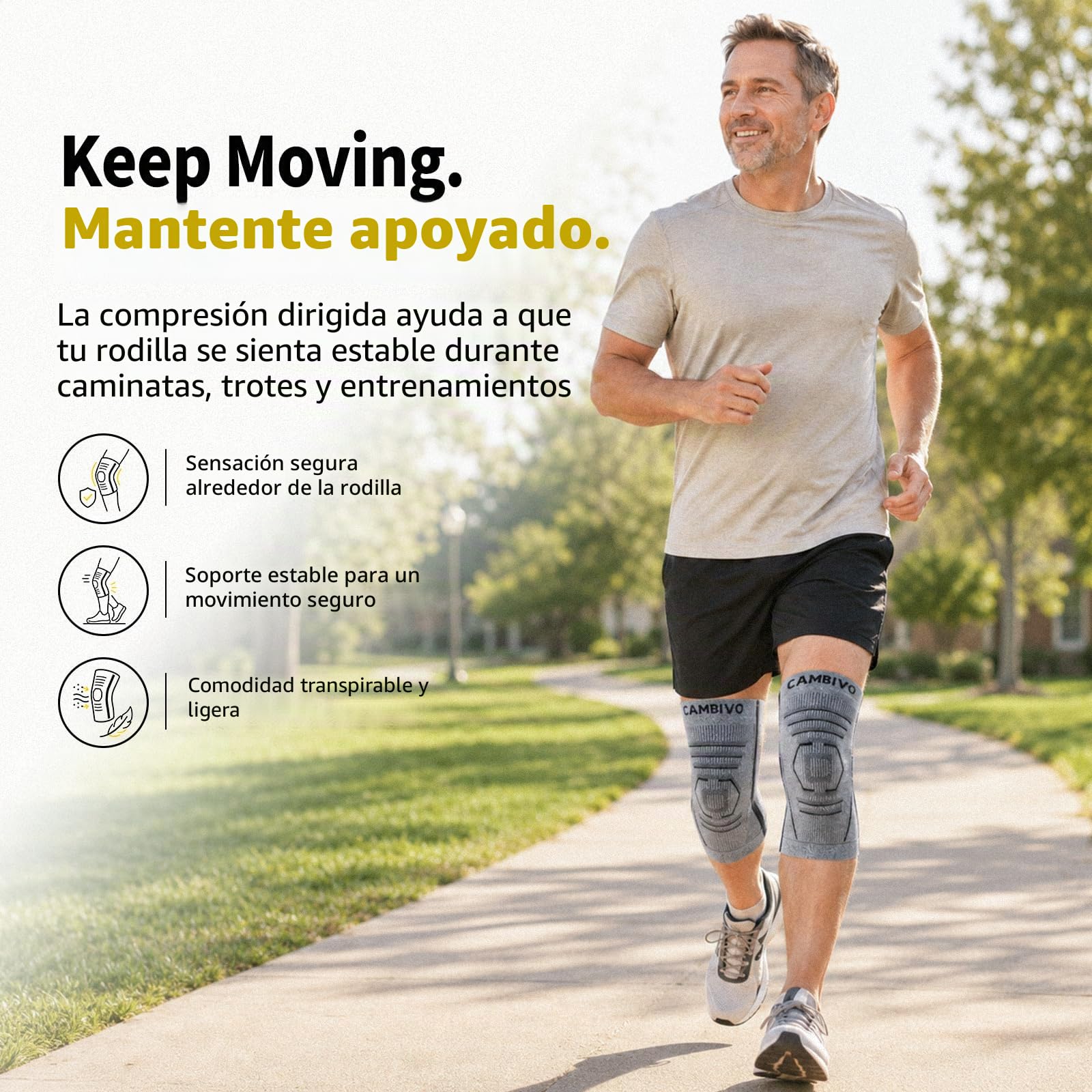 Rodilleras de Compresión Ligera con Estabilizadores Laterales Flexibles | Rodilleras Menisco y Ligamento de Punto 3D, Rodilleras Rotuliana Transpirable para Gym, Running, Senderismo