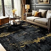 RELEANY 5x7 Washable Non-Slip Area Rug Modern Abstract Black Gold Low-Pile Soft for Living Room Bedroom Entryway