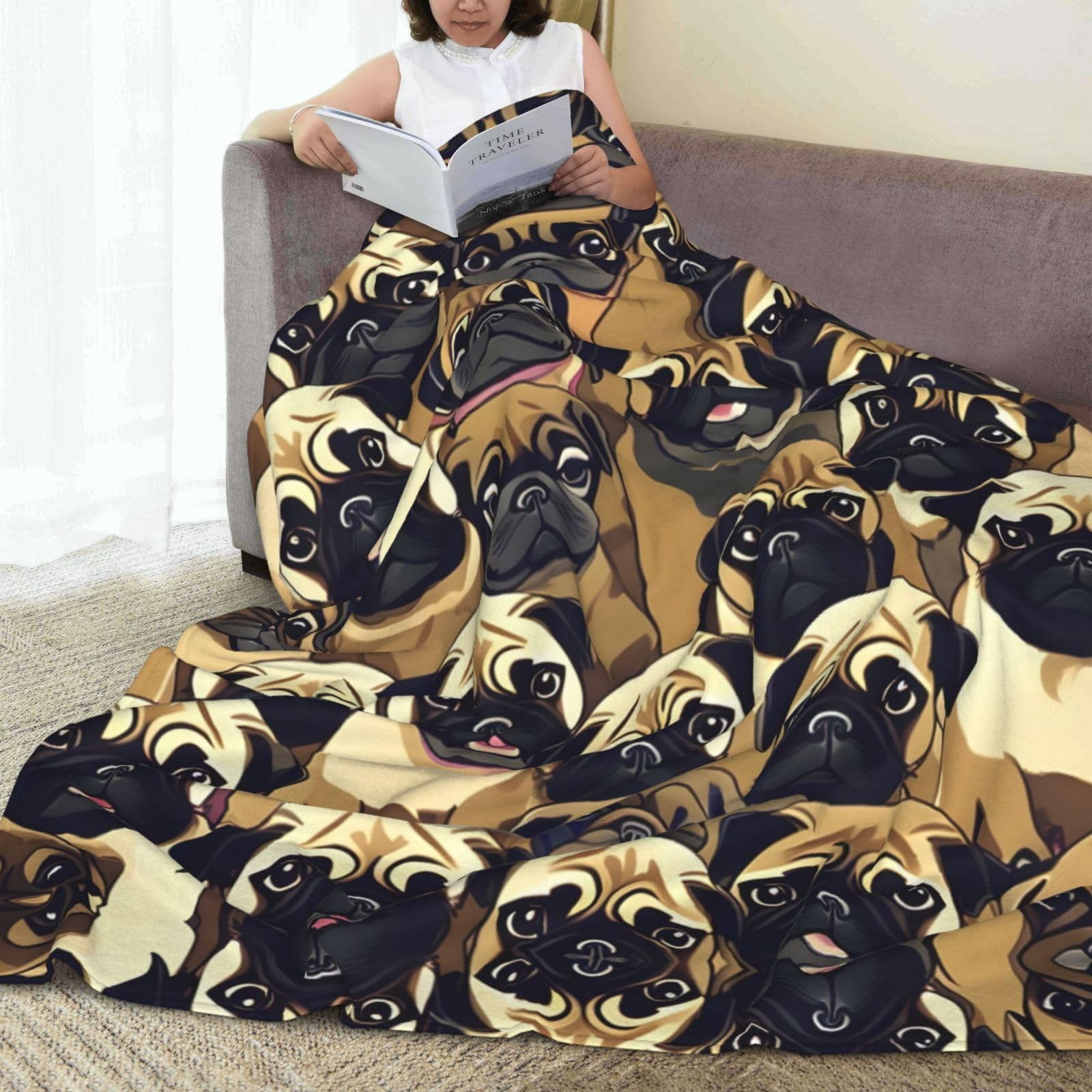Loussiesd - Coperta in pile stampata per letto, divano, carlino e cane, coperta decorativa in peluche con fenicottero e animali sherpa, per cagnolino caldo, 221 x 238 cm