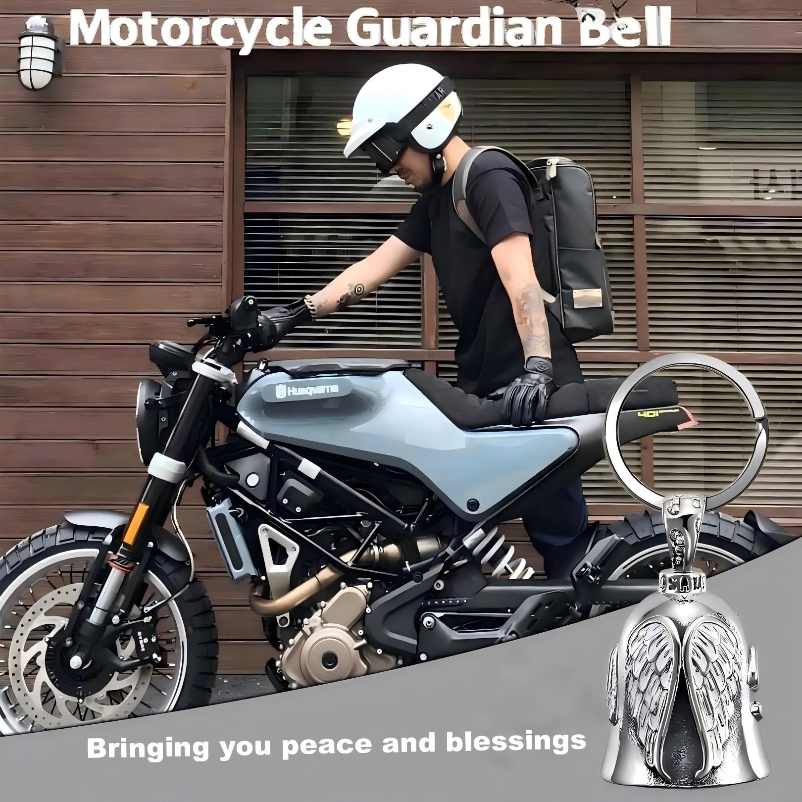 NOASUNG Guardian Bell Biker Bell, Motorrad Glocke Glücksbringer, Edelstahl Motorradglocke, Schutzglocke Engel Reitglocke, Motorradglocke Schlüsselanhänger für Segne Den Frieden & Glück - 2
