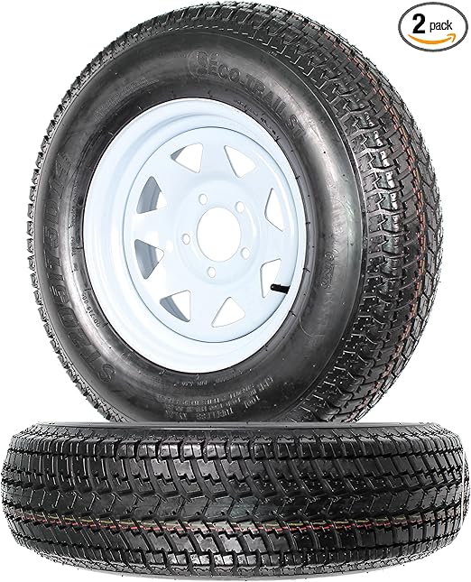 eCustomrim 2-Pack Trailer Tire On Rim ST205/75D14 205/75 D 14 in. LRC 5 Hole White Spoke - 2 Year Warranty w/Free Roadside