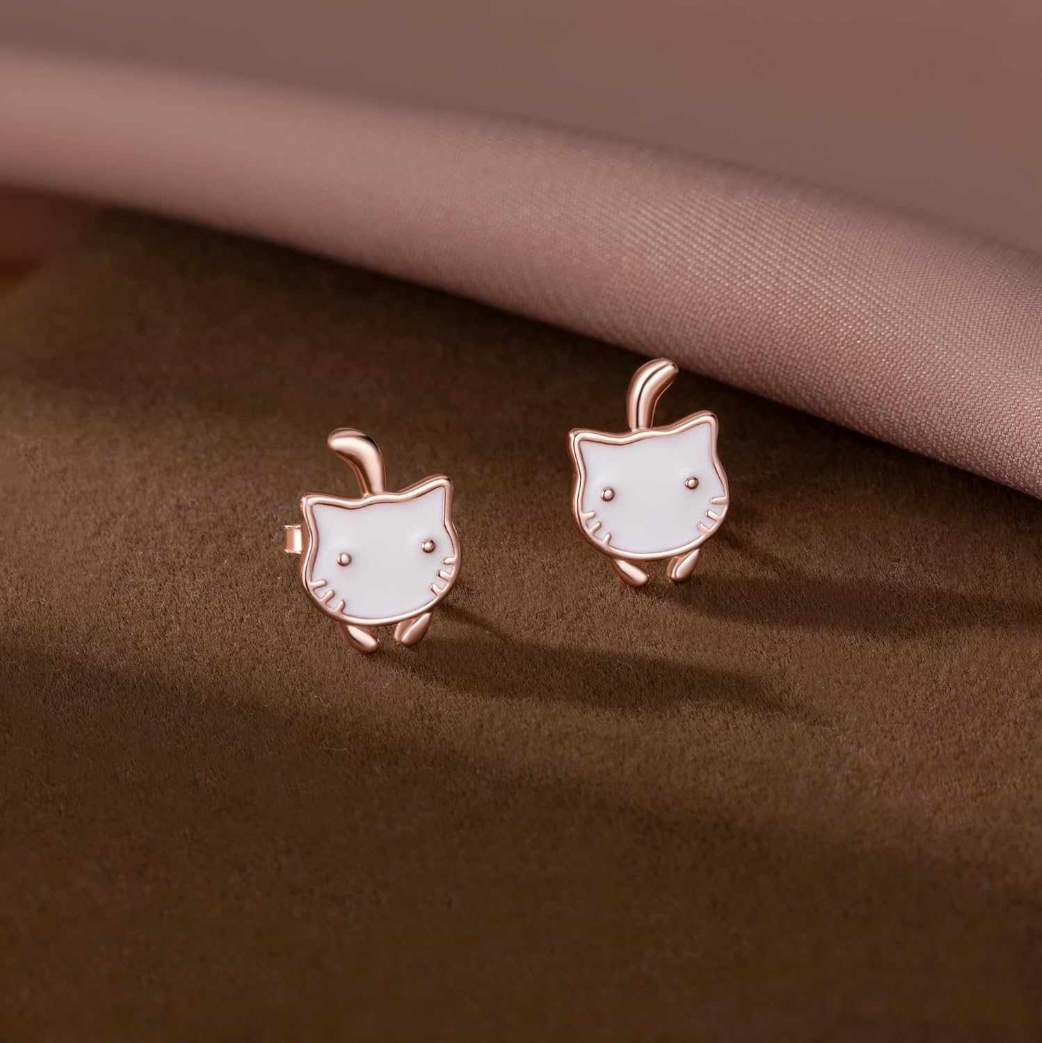 SLUYNZ 925 Sterling Silver Cute Cat Studs Earrings for Women Teens White Cat Earrings Studs Cat Gift for Cat Lovers - Image 4