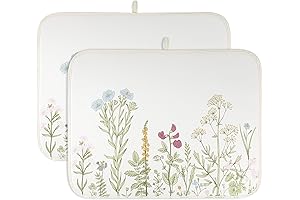 AELS Kitchen Spring Dish Mat - 24' x 18' Sage Green, Floral Pattern