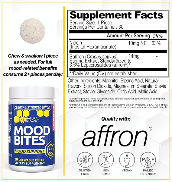 NATURAL STACKS Mood Bites + Serotonin Brain Food Bundle - Supports a Positive Mood & Stress Relief* - 90 Total Pieces