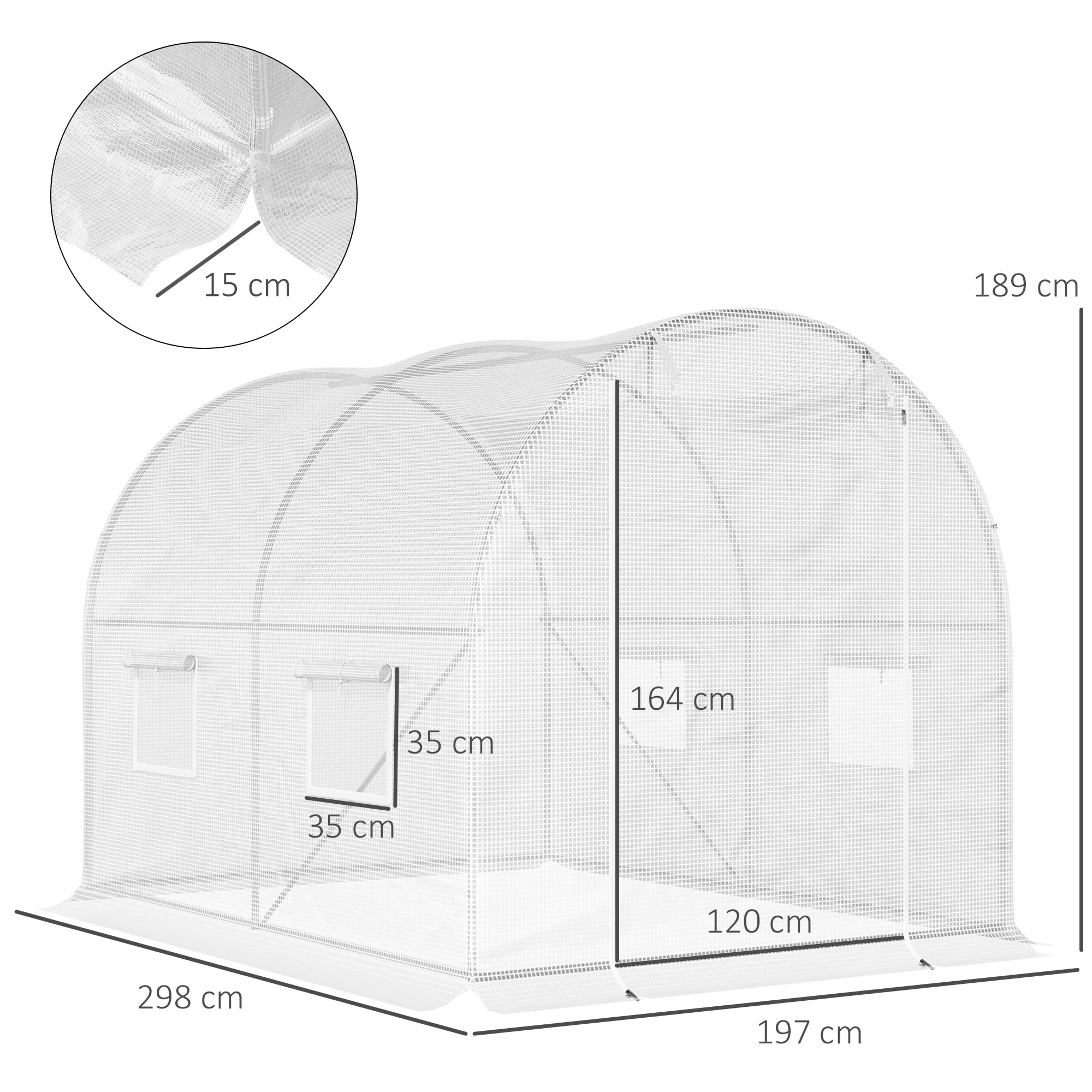 Outsunny Serre de Jardin Tunnel 6 m² 3L x 2l x 1,9H m Porte Blanc | Acier Galvanisé Renforcé Ø 2,4 cm， Fenêtres, PE Haute Densité