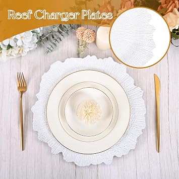 fani 100 Pcs White Charger Plates Bulk, 13 Inch Reef Wedding Chargers