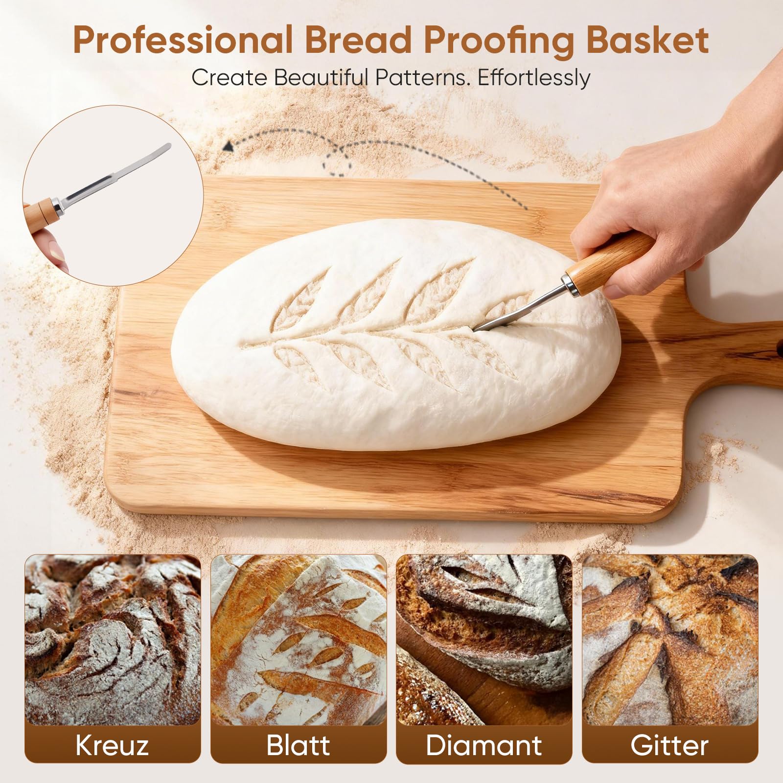 Banneton Pour Pain 21 Pièces - Kit Boulangerie Levain avec 2 Panières Fermentation Rond 23cm et Ovale 25cm, Pot Verre 900ml, Lame à Pain, Tapis Cuisson - Accessoires Cuisine pour Débutants