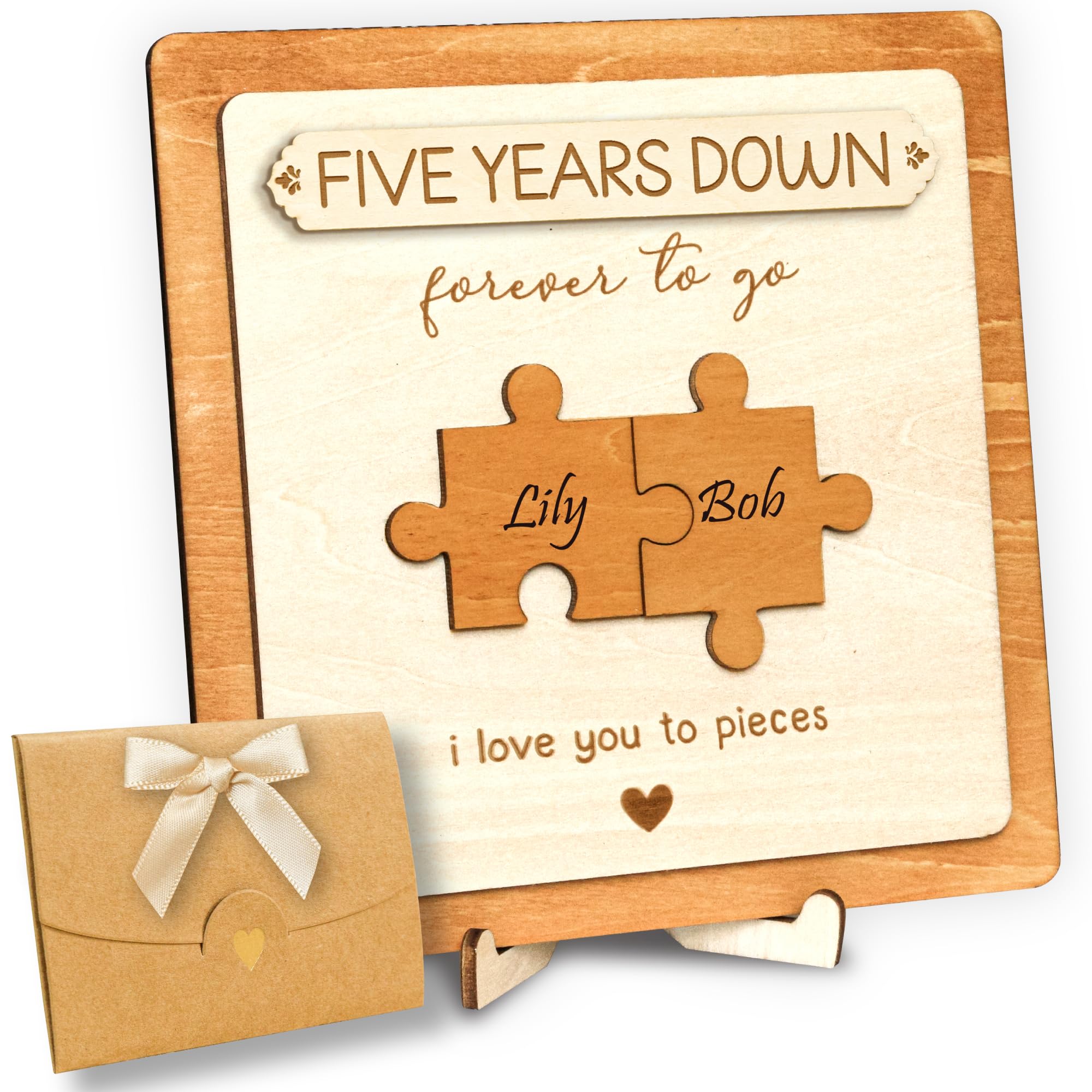 Stofinity 5 Year Anniversary Marriage Gift for Men - 5 Year Anniversary Wood Gifts for Him Her, 5th Anniversary Card Gift for Husband Wife, Five Year