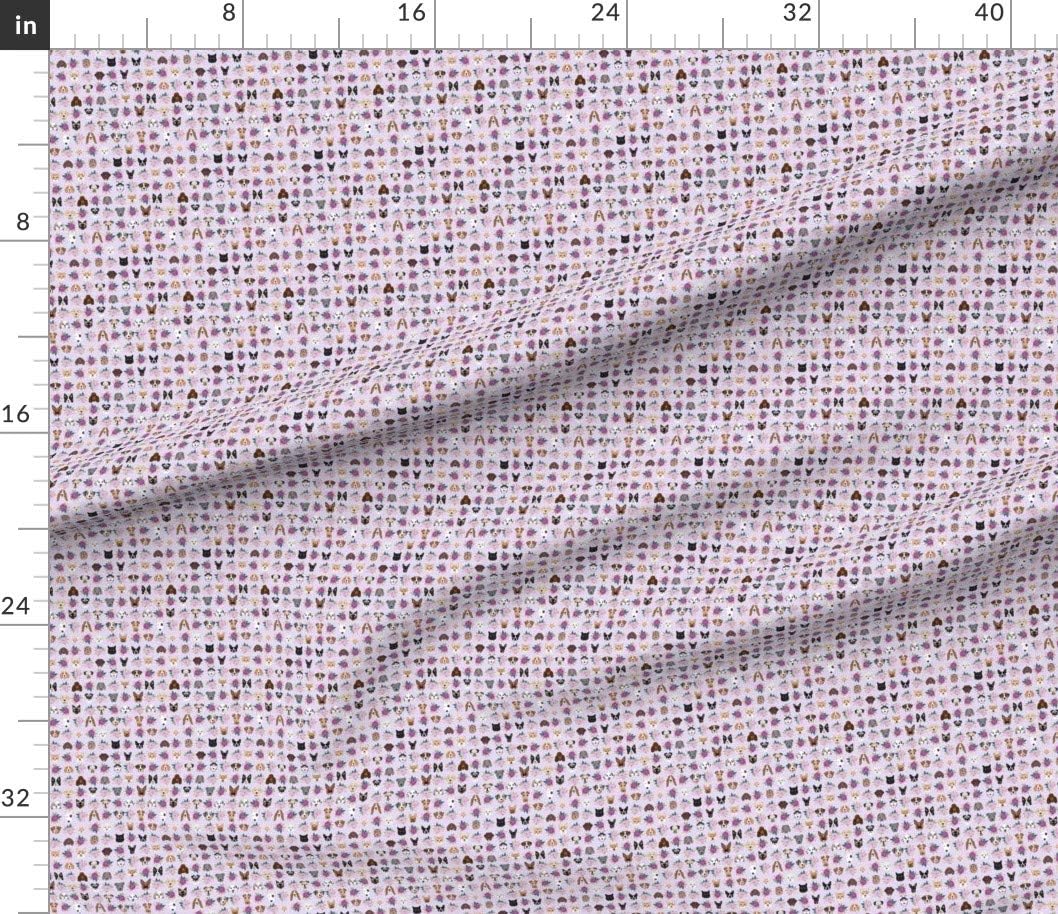 Spoonflower Fabric - Tiny Dogs Cats Heads Florals Pet Lover Pattern Purple Dog Flower Printed on Petal Signature Cotton Fabric Fat Quarter - Sewing Quilting Apparel Crafts Decor