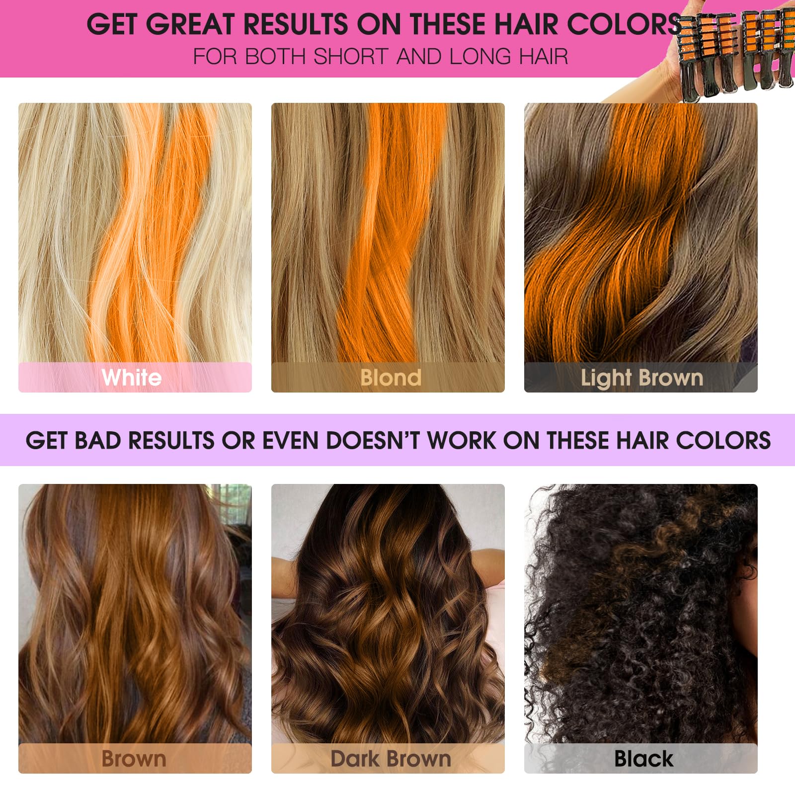Pettini per capelli per ragazze,idea regalo temporaneo per bambini,regalo di compleanno per bambini per età 4,5,6,7,8,9,10-12, colore lavabile, per festa di Pasqua, cosplay fai da te (arancione)