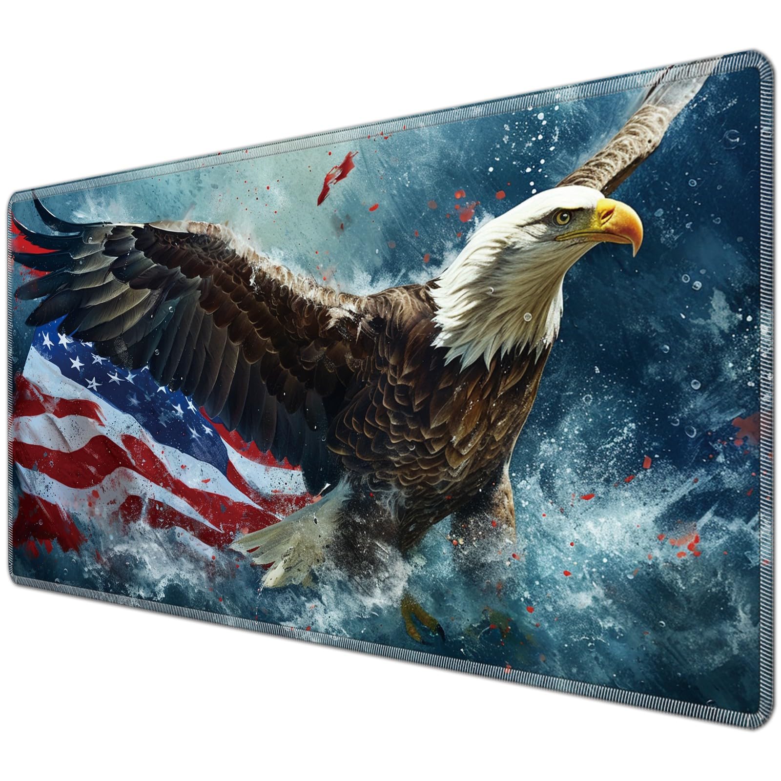 JANENFNA TCG Playmat Desk Mats 24 x 14 inches Mousepad Compatible for MTG Trading Card Game Play Mats Smooth Rubber Surface Original Magic The Gathering Play Mat, American Flag Eagle