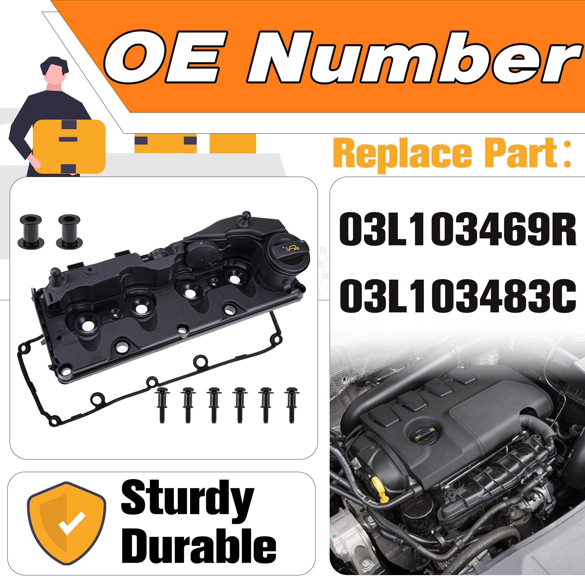 Coperchio bilanciere valvola motore con guarnizione compatibile per Audi A1 8X A3 8P Q3 8U Altea XL Ibiza 6J Leon 1P Octavia Superb Mk2 Golf Mk6 Polo 6R 6C 1.6 2.0 Sostituire # 03L103469R, 03L103483C