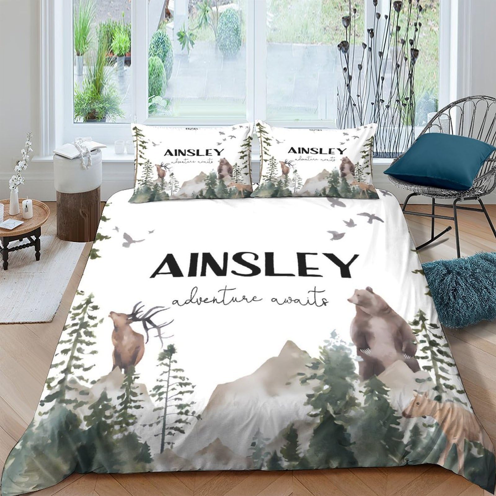 Ctjqhvkz Style-2 3D Printed Forest Animal Fitted Sheet Microfiber Soft Breathable Mountain Bear Mattress Cover Bedroom Decor Single（135X200cm）