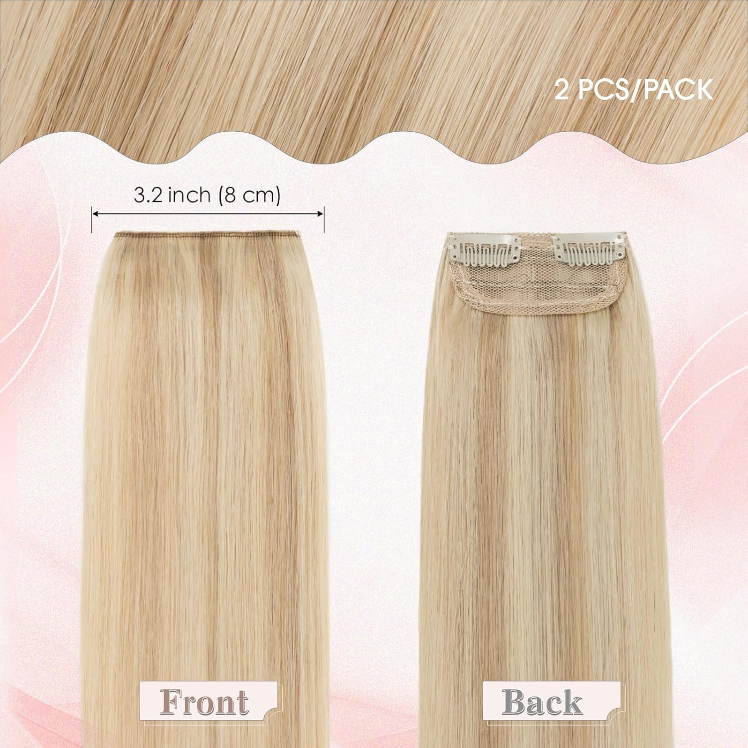 SEGO Short Clip in Hair Extensions for Women, 100% Human Hair, Mini Hairpieces with 2 Clips, Add Hair Volume and Length, 2 Pcs, 12 Inch, 34g, Ash Blonde&Bleach Blonde