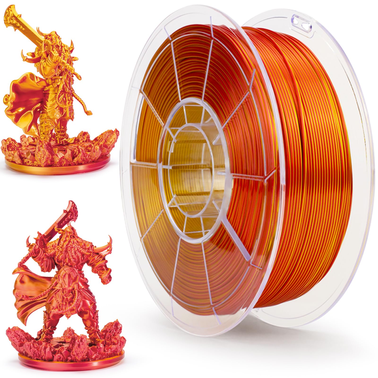 ZIRO Filamento de Seda de Doble Color Para Impresora 3D 1.75mm Para Impresora 3D y Bolígrafo 3D, Filamento PLA Multicolor, 1kg(2.2lbs), Rojo y Dorado
