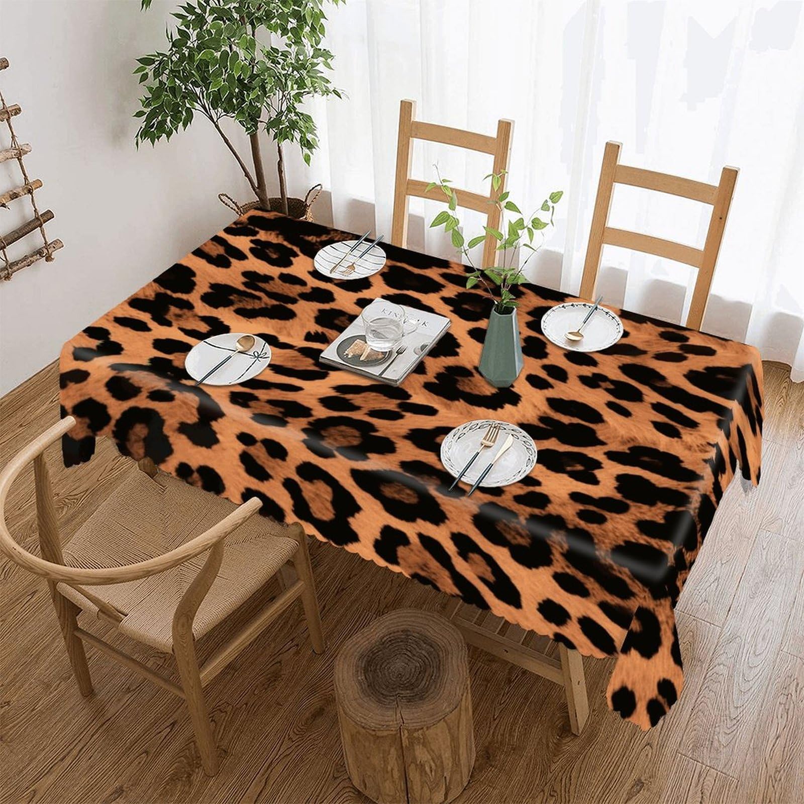 FekiLoot Leopard Pattern Tablecloths for Rectangle Tables Wipeable Spillproof Polyester Table Cloth Wrinkle Free Farmhouse Dining Tables Cover Elegant Vintage Decor Tablecover