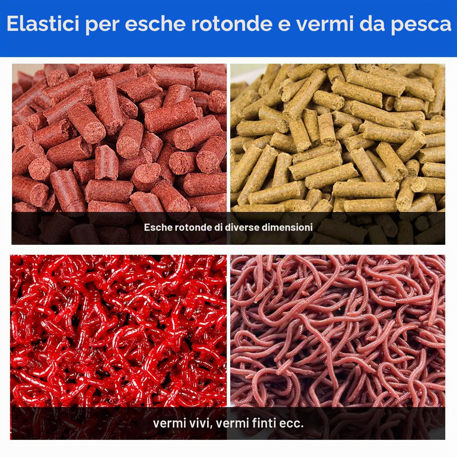 Realure 1100 Anelli con Micro Esche Rosse in Gomma Gialla, con 2 Pezzi di Pellet Bait Bander, Accessori da Pesca per Il Fissaggio Rapido di Esche, Pellet, Falena d'Api, Verme (Blu)