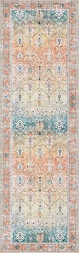 Miniatura 6 de Valenrug Tapete de área lavable a máquina, 5 x 7 pies, tapete colorido floral persa