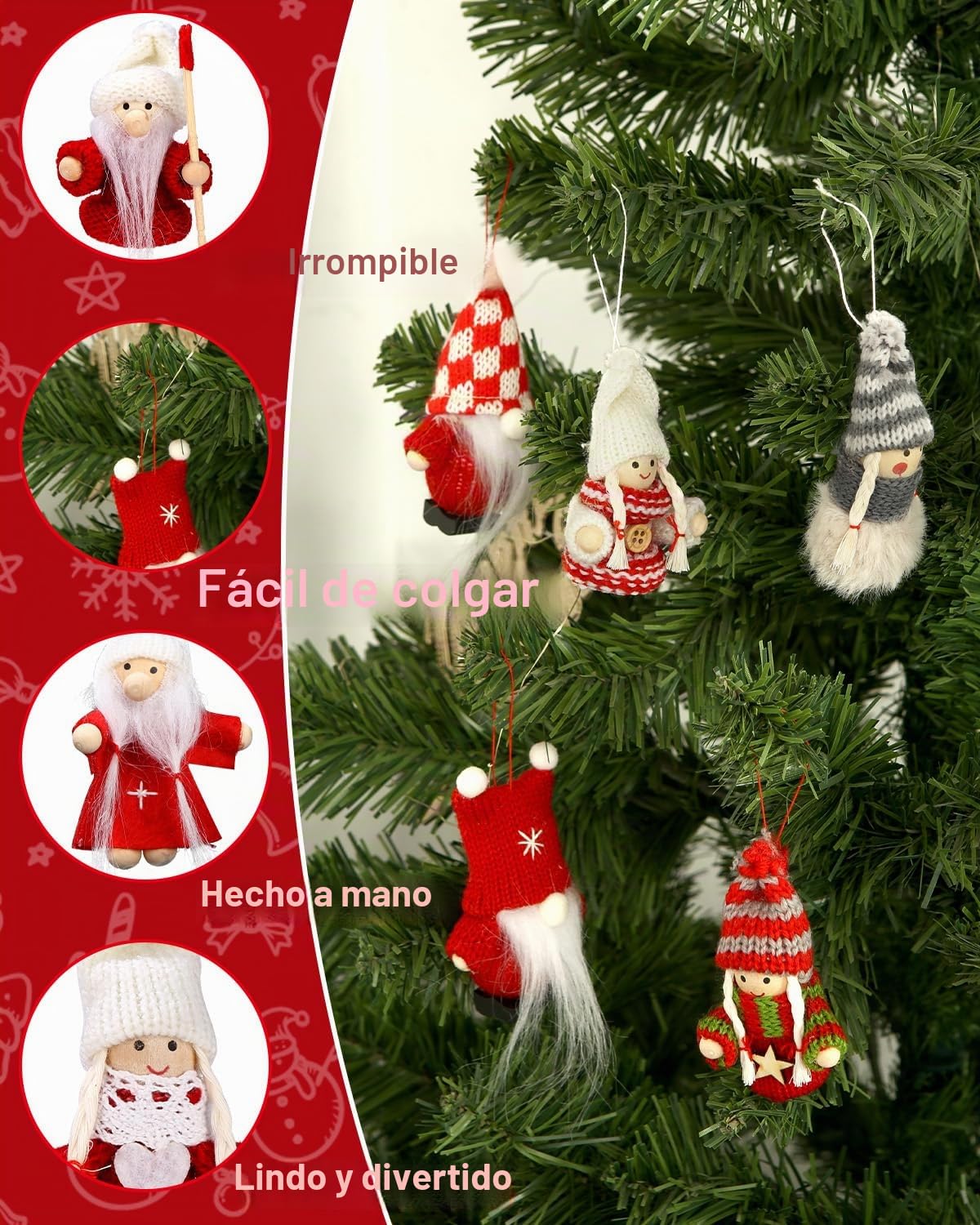 12 Piezas Ángeles Colgantes para árboles de Navidad,Gnomo Adornos de Navidad,Duendes Colgante para Decoracion árbol de Navidad,Linda Gnomo Regalos Adornos Navideños para Arbol Manualidades