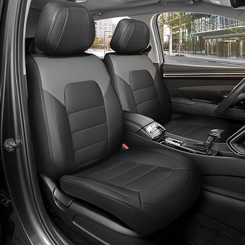 Deluxe Edition Napa Leather Seat Covers for Cars, Trucks, & SUV – 2 Charcoal & Blac...