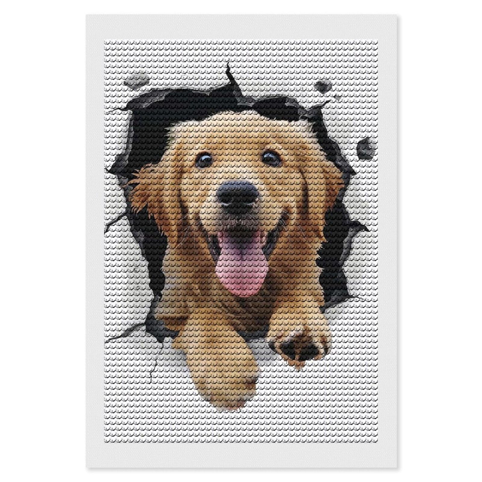 Junmoney Golden Retriever Dog Diamond Painting Set 8"x12", Sparkling Round Gems, Decorate Your Room, Fun Craft Experience, Modern Decor