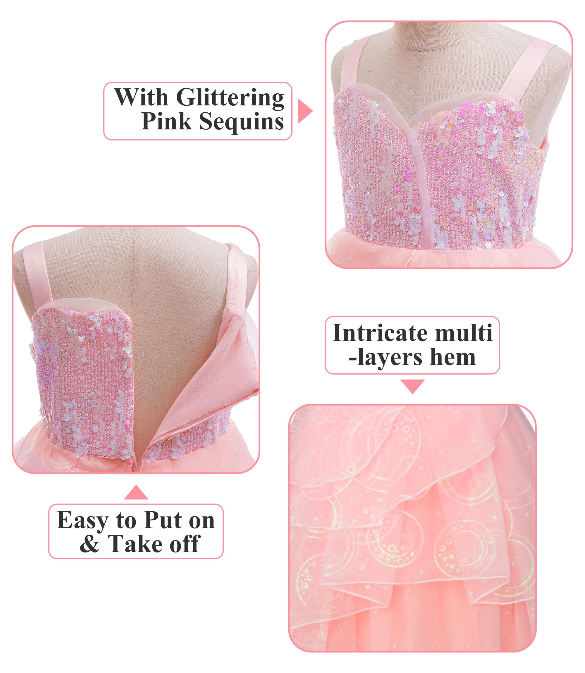 keaiyouhuo Girls Pink Bubble Costume for Kids Pink Witch Tulle Dress Princess Sequins Outfits with Accessories - Image 4