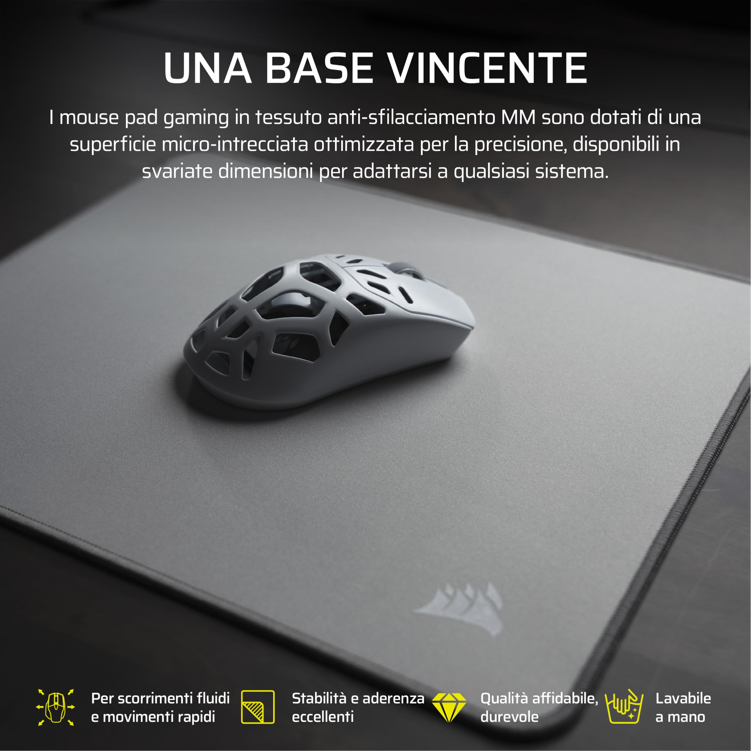 Corsair MM Tappetino Mouse Da Gioco In Tessuto Anti-Sfilacciamento – Grigio | XXXL (1220 x 590 mm), Superficie Micro-Tessuta Di Precisione, Base Antiscivolo In Gomma Naturale, Bordi Cuciti