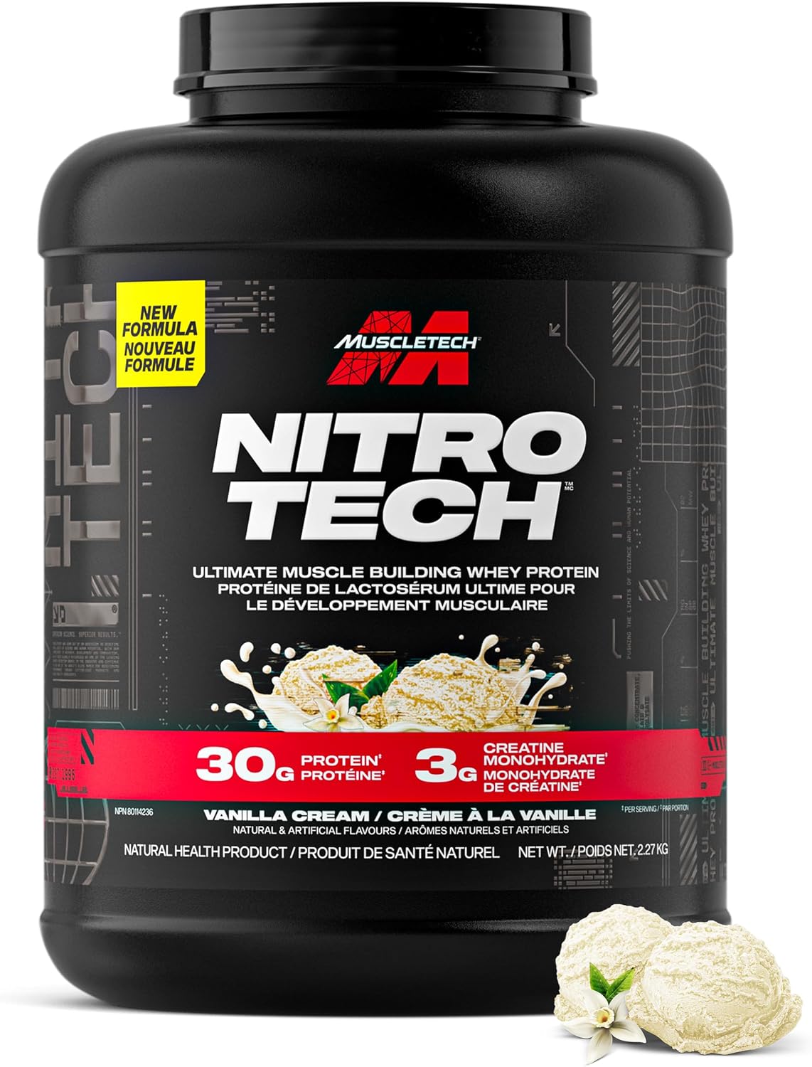 Muscletech Whey Protein Powder - Nitro-Tech Ultimate Muscle Building Formula with Whey Protein Isolate & Peptides - 30g of Protein, 3g of Creatine & 6.8g of BCAA - Vanilla Cream, 5 Pound (Pack of 1)