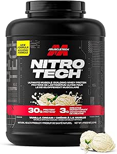 Muscletech Whey Protein Powder - Nitro-Tech Ultimate Muscle Building Formula with Whey Protein Isolate &amp; Peptides - 30g of Protein, 3g of Creatine &amp; 6.8g of BCAA - Vanilla Cream, 5 Pound (Pack of 1)