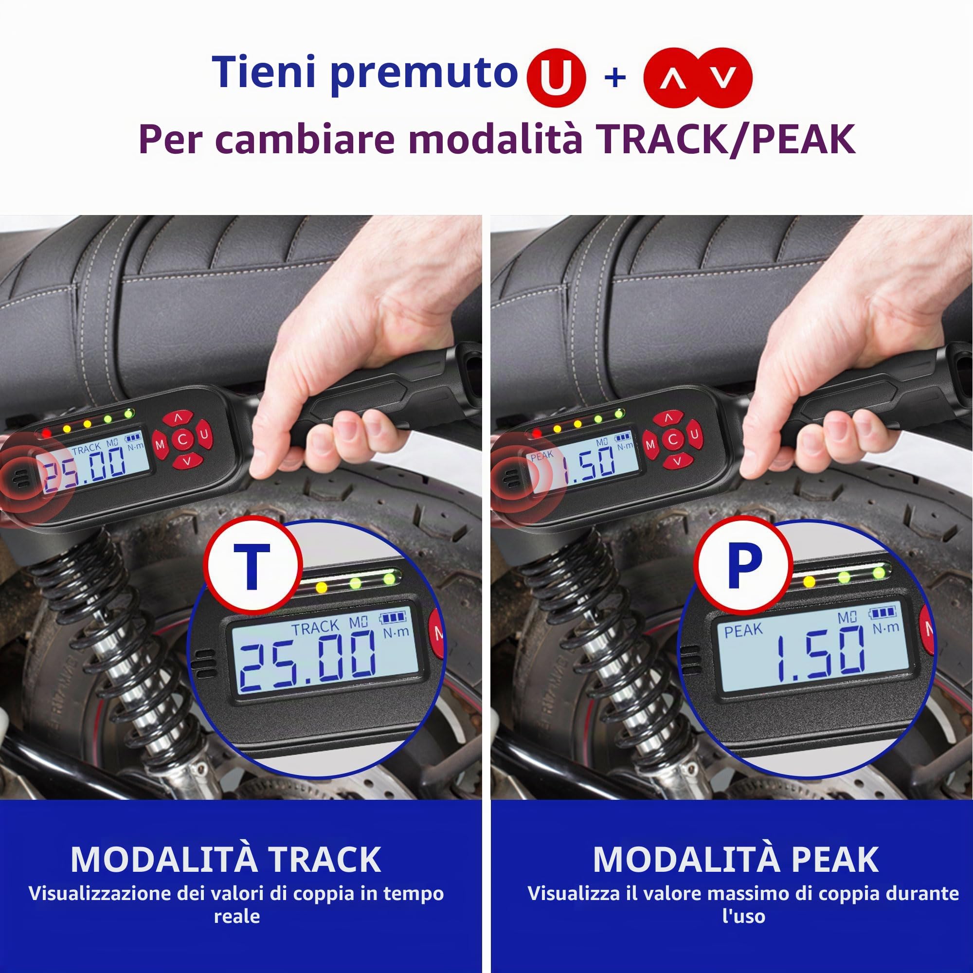 Chiave Dinamometrica Digitale 1/4'', 1.5-30Nm Chiave Dinamometrica Bici, Alta Precisione ± 2% con Memoria Preimpostata Buzzer E Indicatore LED per Bicicletta e Moto