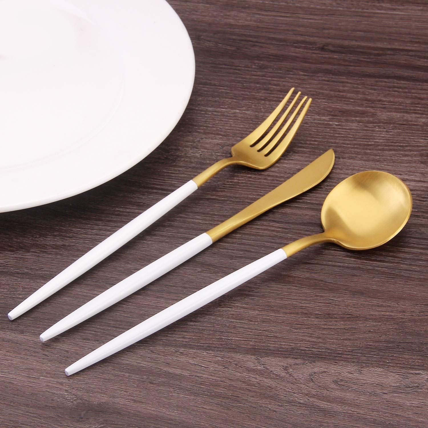 Bysta Set Posate 5 Pezzi In Acciaio Inox Oro Bianco – Forchetta, Coltello, Cucchiaio – Lavabile In Lavastoviglie – Design Elegante Per Casa E Ristorante