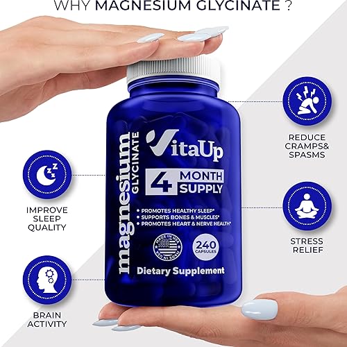 Miniatura 3 de VitaUp Glicinato de magnesio 200 mg  Bisglicinato de magnesio fabricado en Estados Unidos  Alivio del estrés y corazón, músculo, metabolismo, apoyo