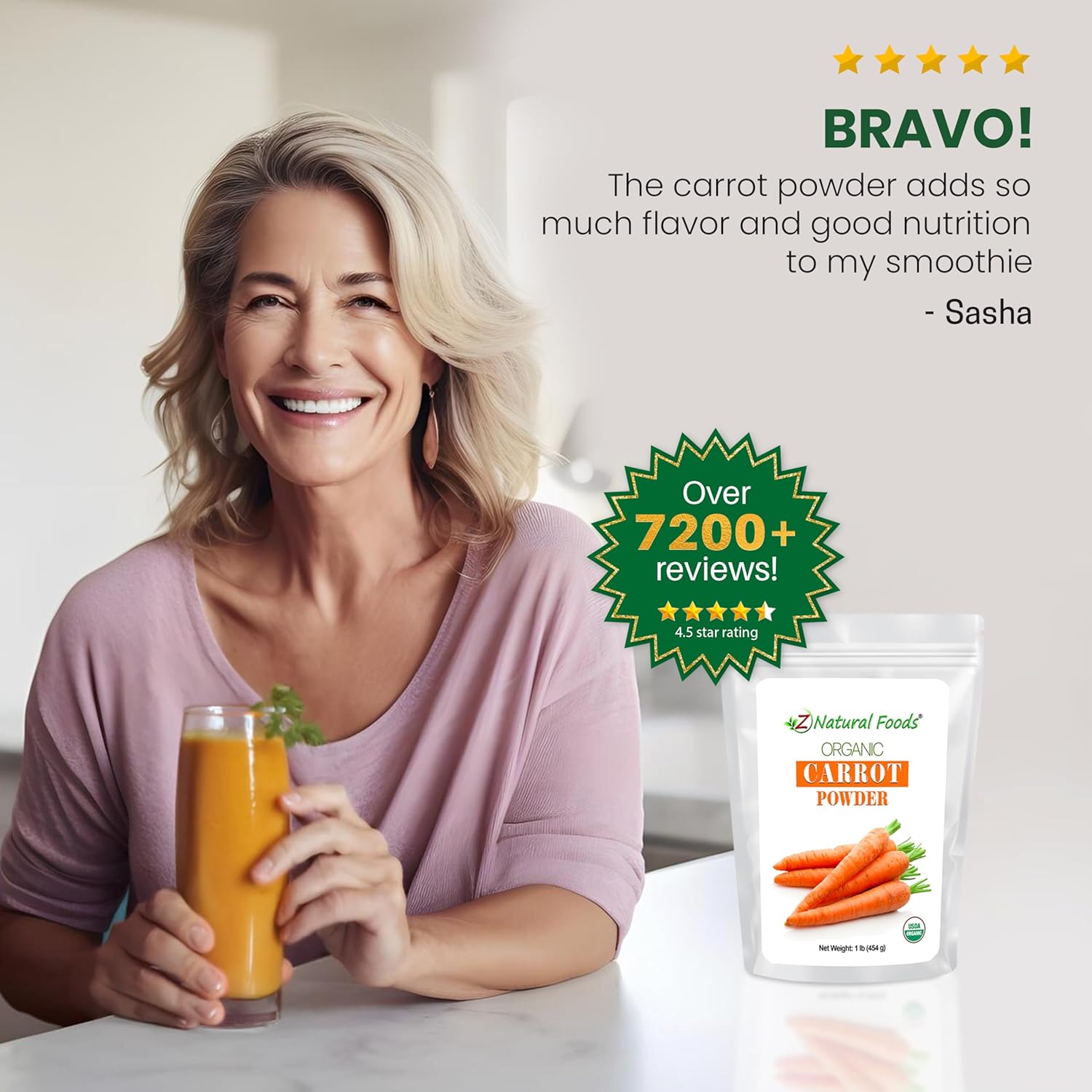 Z Natural Foods Organic Carrot Powder, Natural Superfood Powder for Vision and Heart Health, Great in Juices, Smoothies, and Recipes, Non-GMO, Vegan, Gluten-Free, Kosher, 1 lb. - Image 8