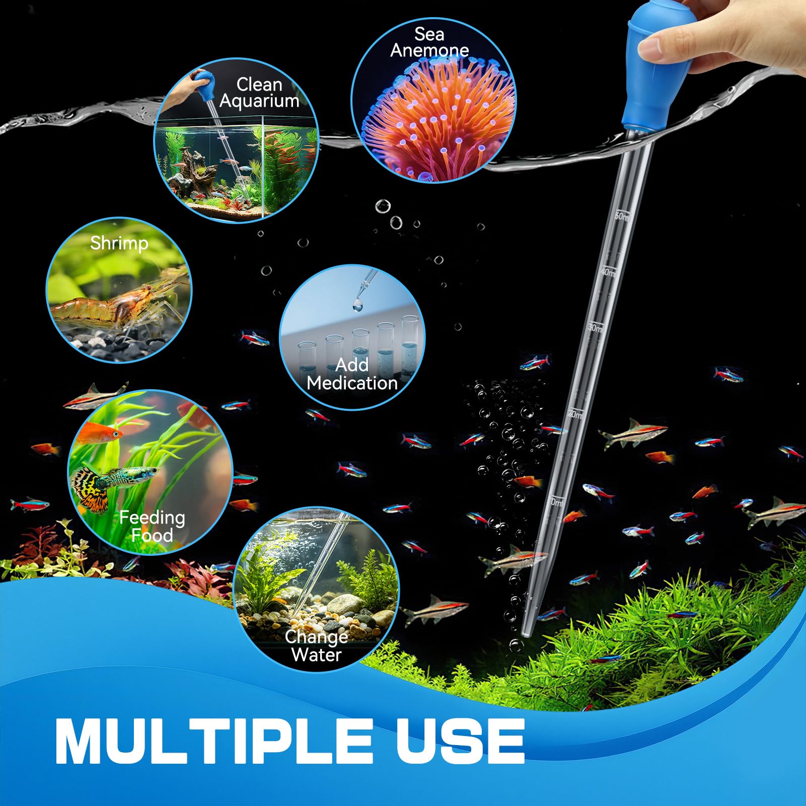 Siringa di tacchino extra lunga da 70 cm per acquari, 50 ml, sifone per la pulizia dell'acquario, rimozione dei rifiuti per acquari, aspirazione mulm per acquari