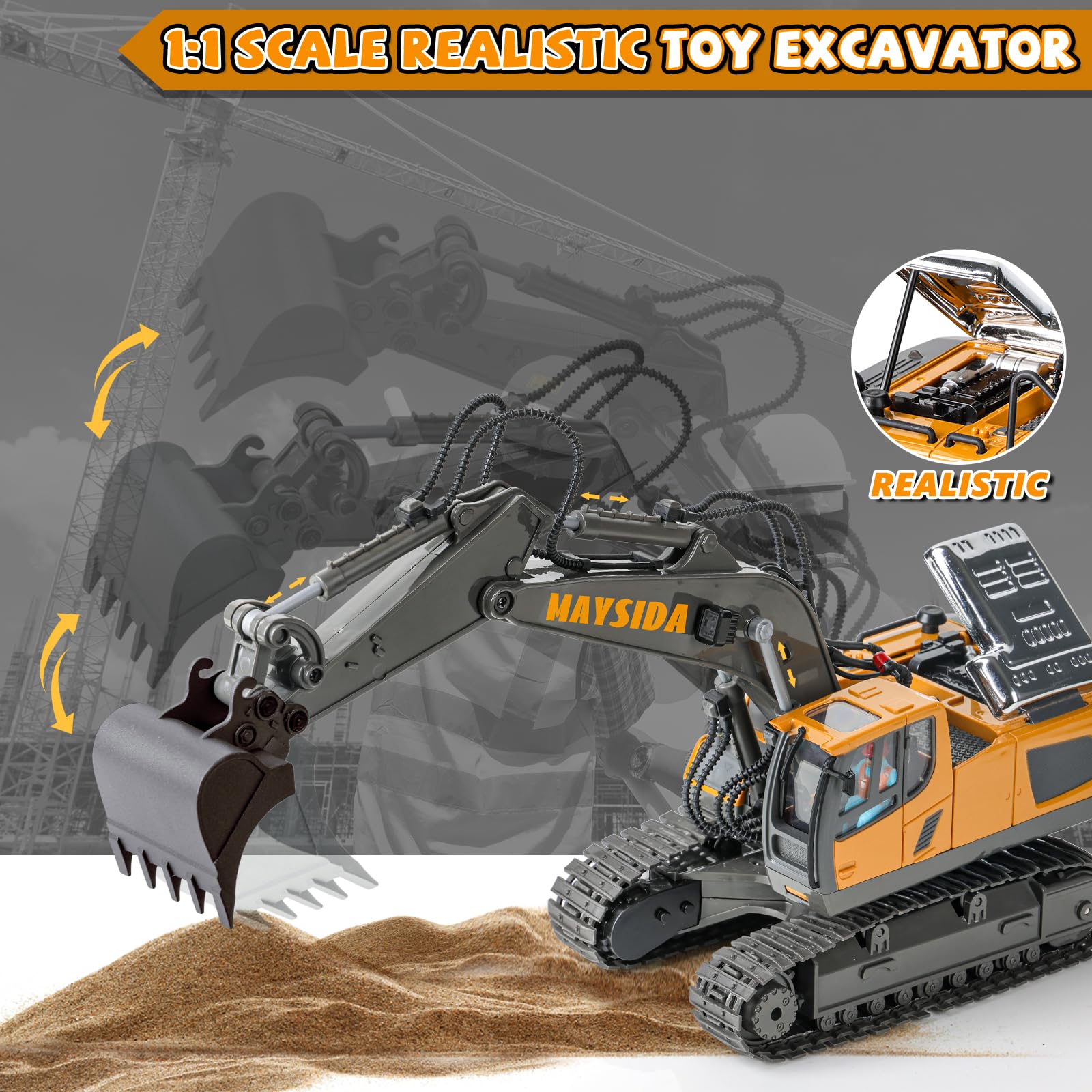 Excavadora Teledirigido Niños 6-12 Años, Excavadora Juguete Teledirigido 11 CH Recargable con Pala de Metal, Sonido y Luz, Juguetes Niños 3 4 5 6 7 Años Juguetes Regalo Niño 4 5 6 7 8 9 Años (2,4 GHz)