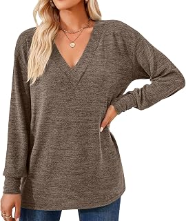 Camisa de Manga Larga con Cuello en V para Mujer, Camiseta Fácil de Limpiar, Camisa de Viaje Informal de Color (XL)