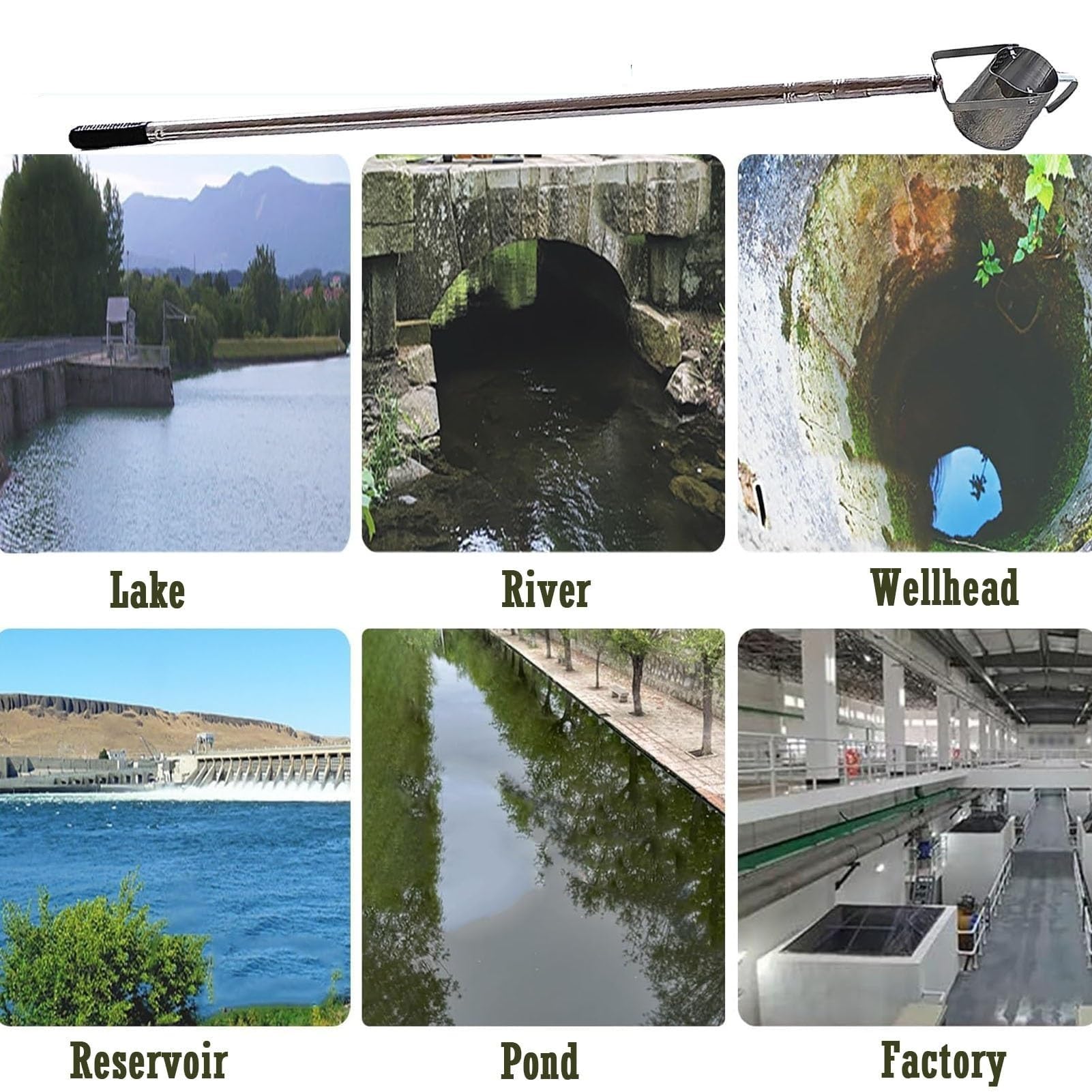 Muestreador De Agua Con Cubeta De Acero Inoxidable, Varilla Extensible | Muestreador de agua tipo péndulo con escala, para recolección segura y remota(1000ml,1.17-4.0m/3.8-13.1ft)