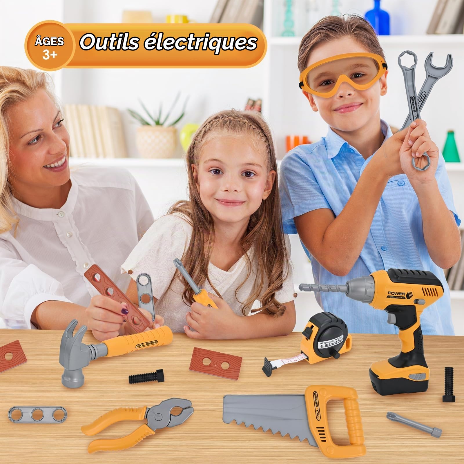 Outils de Travail Jouet Enfants 37 Pièces Constructions Boîte à Outils avec Perceuse Jeu D'imitation Jeu Éducatif Anniversaire Noël Cadeau pour Enfants 3-8 Ans (sac à outils)