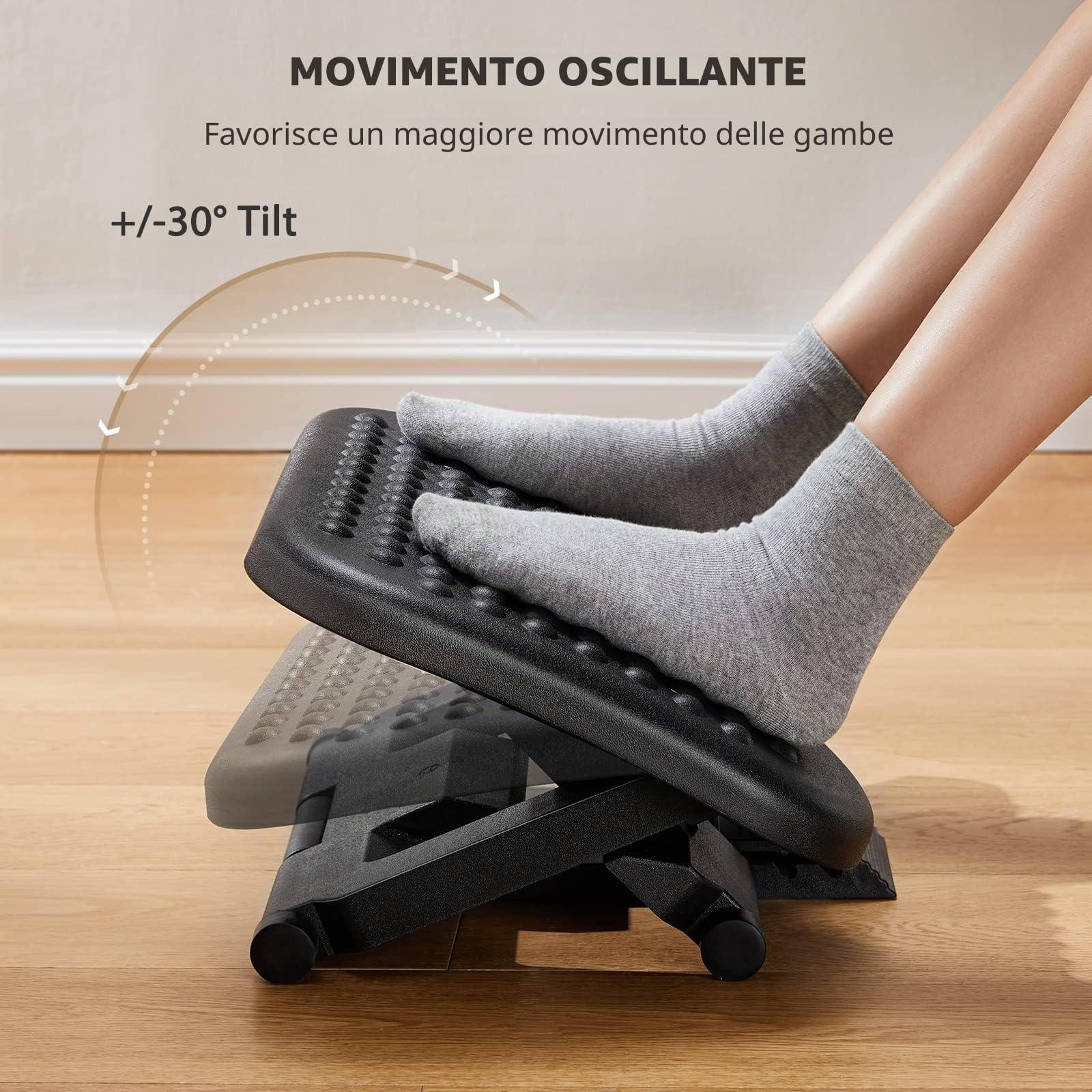 HUANUO Poggiapiedi Regolabile, Poggiapiedi Ergonomico Da Scrivania Con Funzione di Massaggio, 3 Regolabili in Altezza e Angolo, Antiscivolo per Ufficio e Casa