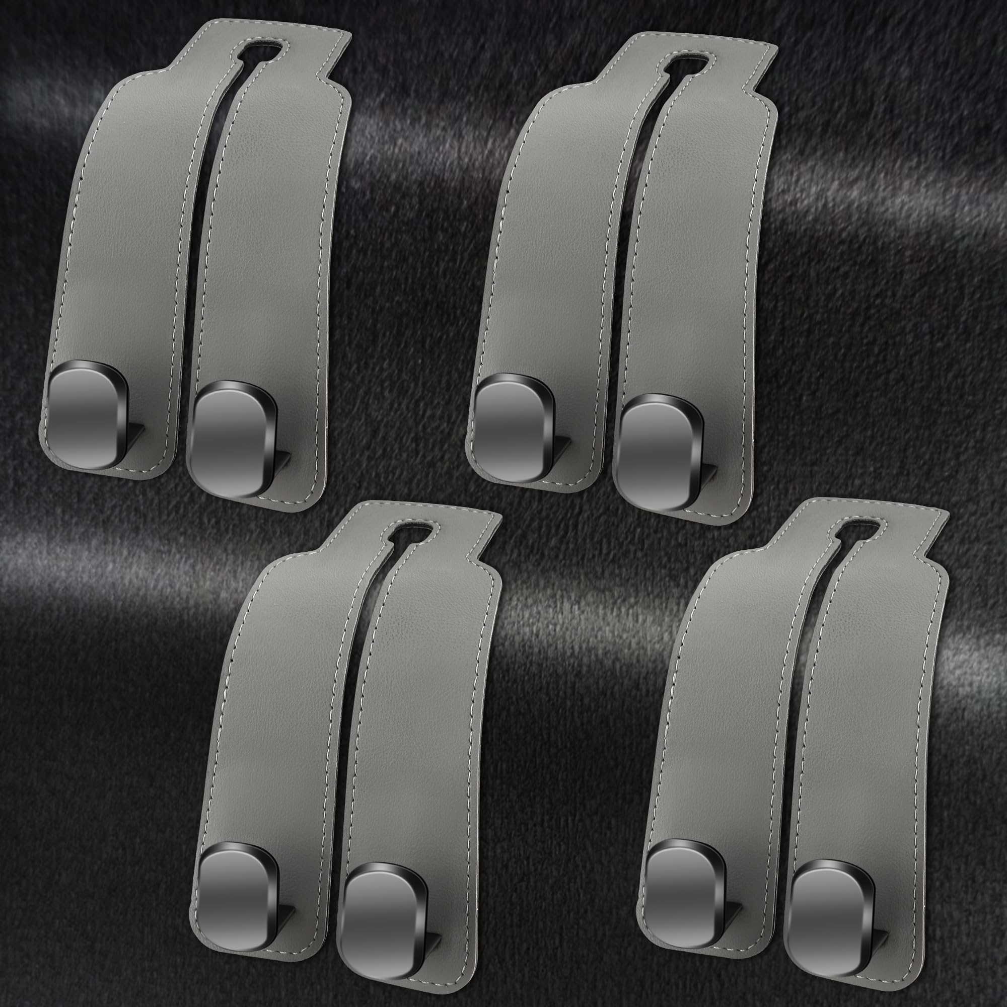 Amelity Car Hooks for Purses and Bags Cute, Purse Hook for Car, Car Seat Back Storage Hook Double Hook, Car Headrest Hooks (4 Pack, Grey)