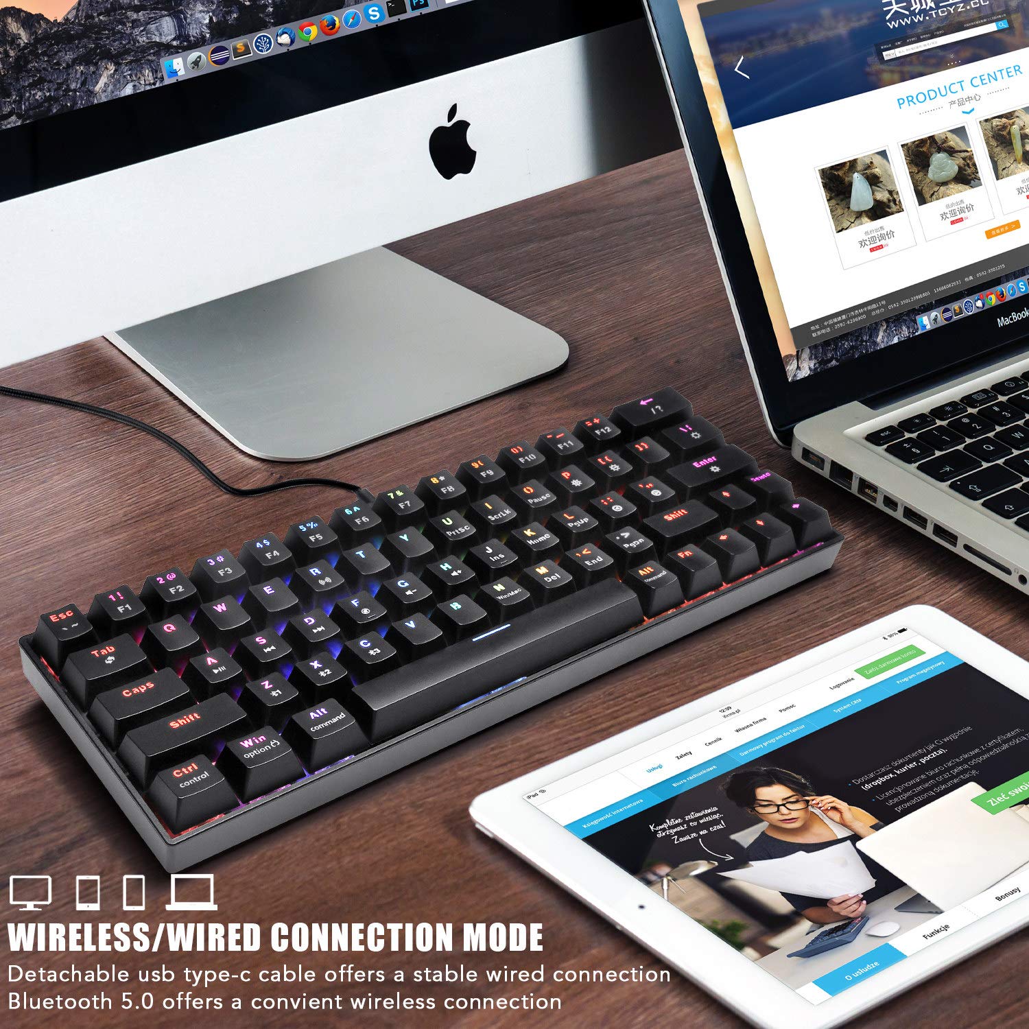 Wireless Mechanical Keyboard(Brown Switch),60 Gaming Keyboard with