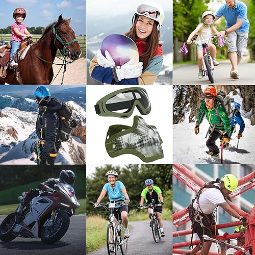 Miniatura 8 de AOUTACC Máscara de Airsoft y gafas, calavera, máscara de media cara, malla de acero y gafas para CS Paintball, tiro, juego de guerra, cosplay