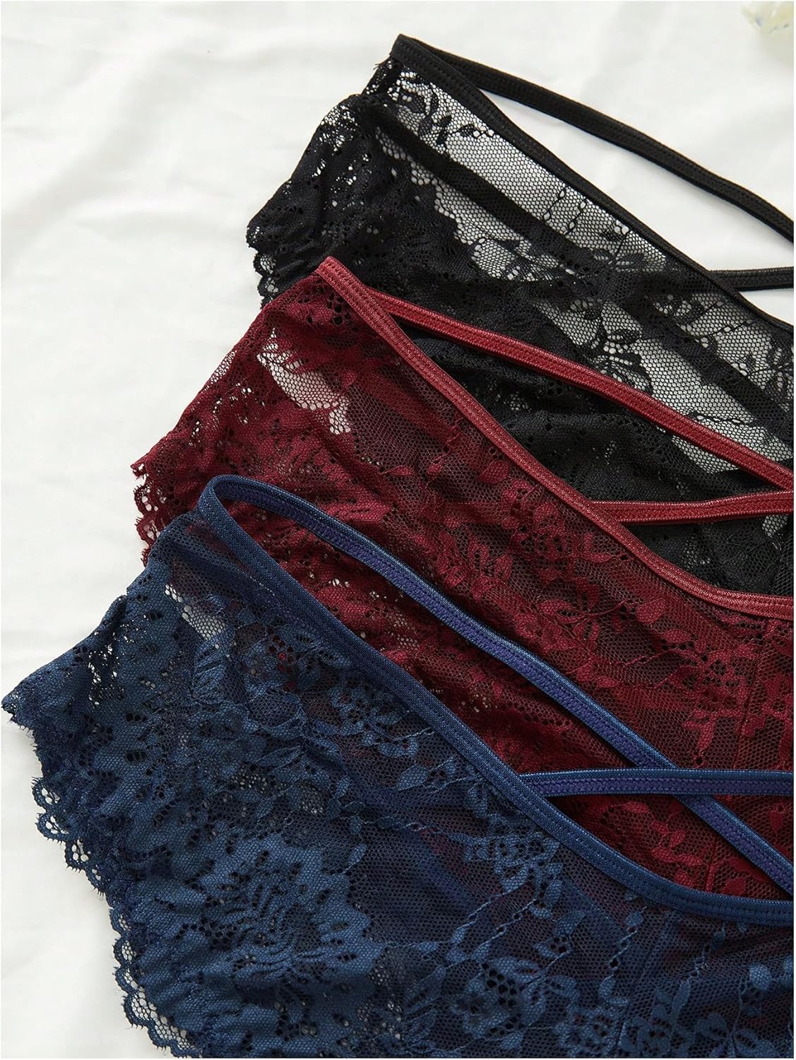 Verdusa Women's Plus Size 3 Pack Lace Crisscross Underwear Panties Strappy Sheer Brief Sets - Image 4